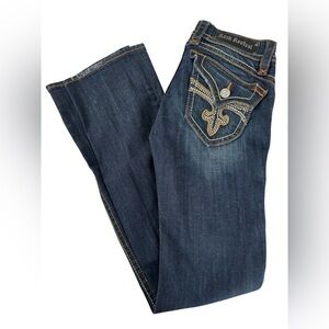 Rock Revival Fleur De Lis Rhinestone Bootcut Jeans 27 Rare Y2K